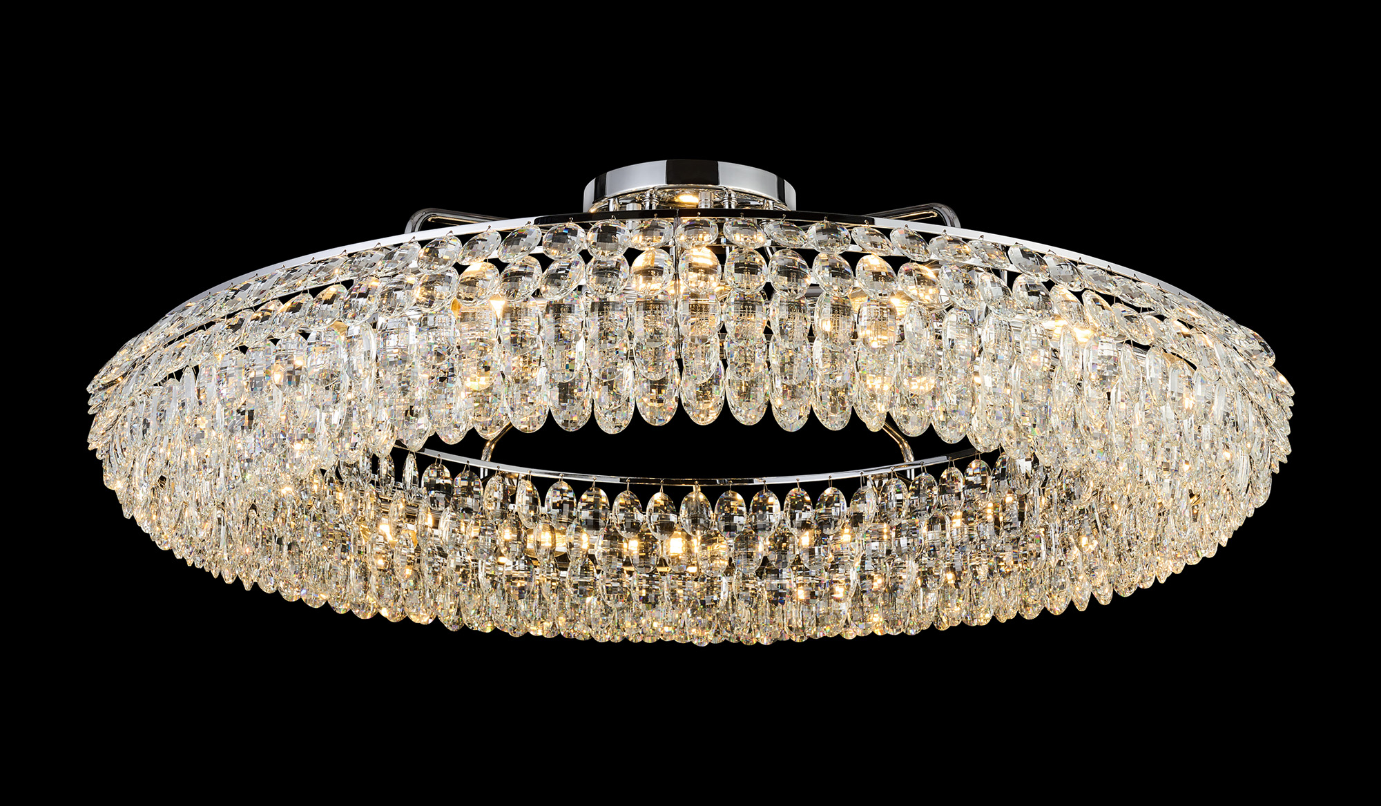 IL32934CH  Coniston 1.1m Semi Flush Ring Ceiling, 18 Light E14, Polished Chrome/Crystal Item Weight: 31kg